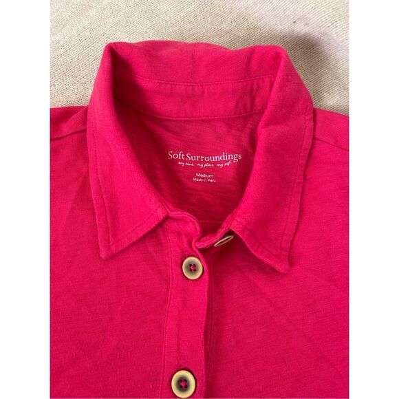 SOFT SURROUNDINGS Pink Button Front Cotton Shirt‎ Dress Sz Medium Short Sleeve - Picture 7 of 7